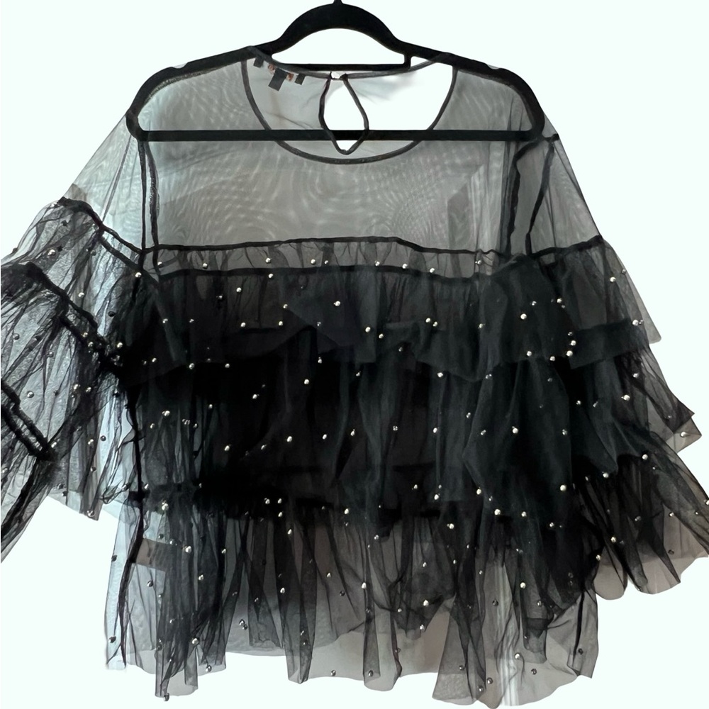 Black Sheer Ruffle Top